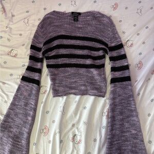 Striped Purple and Black Sweater with Flared Sleeves